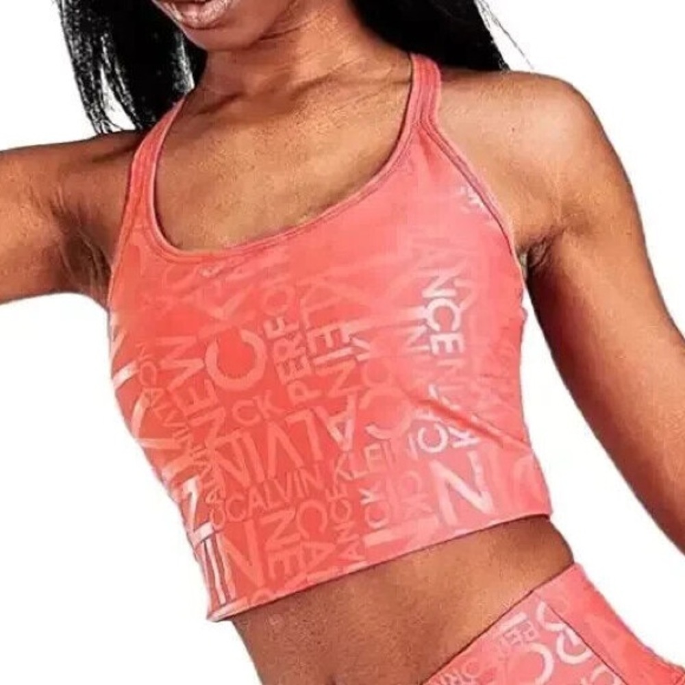 Calvin Klein Performance Logo Printed Strappy Back Tank Top Orange Size L